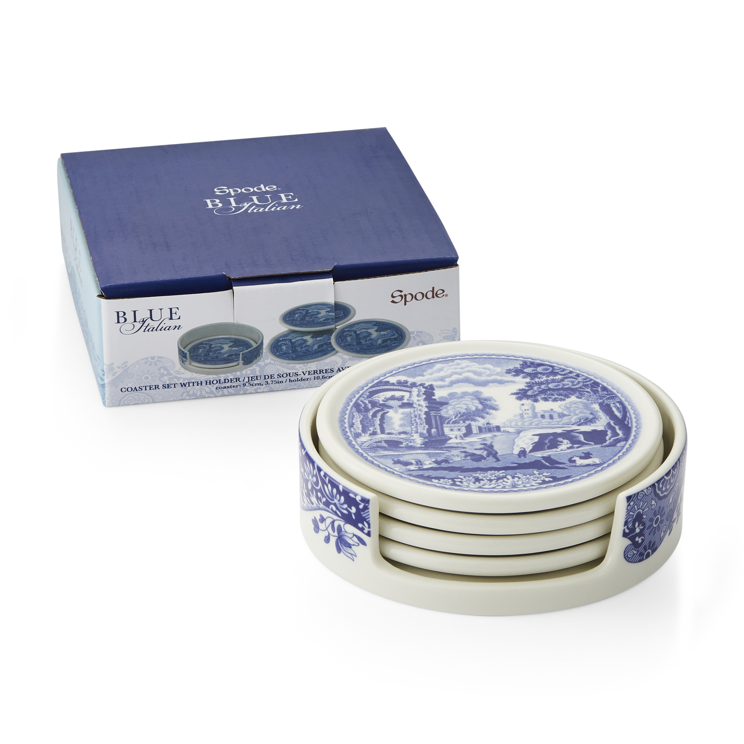 Blue Italian Ceramic Coasters with Holder image number null
